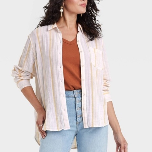 Universal Thread Gauzy Cotton Cover Up Button Down Shirt Size M - Picture 8 of 9